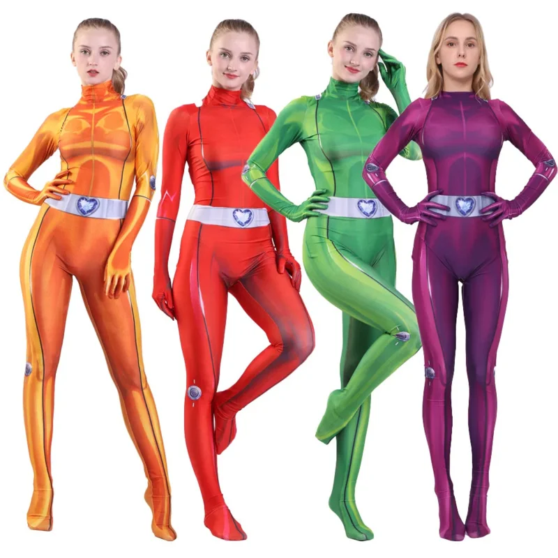 Úplne Spies Cosplay kostýmy anime Clover Ewing Samantha Simpson Alexandra Zentai Spandex kombinézy BodySuit Women Girls NX5747