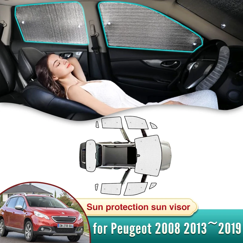 Úplné pokrytie Sunshade pre Peugeot 2008 A94 2013 ~ 2019 2018 2017 1 Auto Sun Sun Shade Černé sklo bočné okno Ochrana súkromia