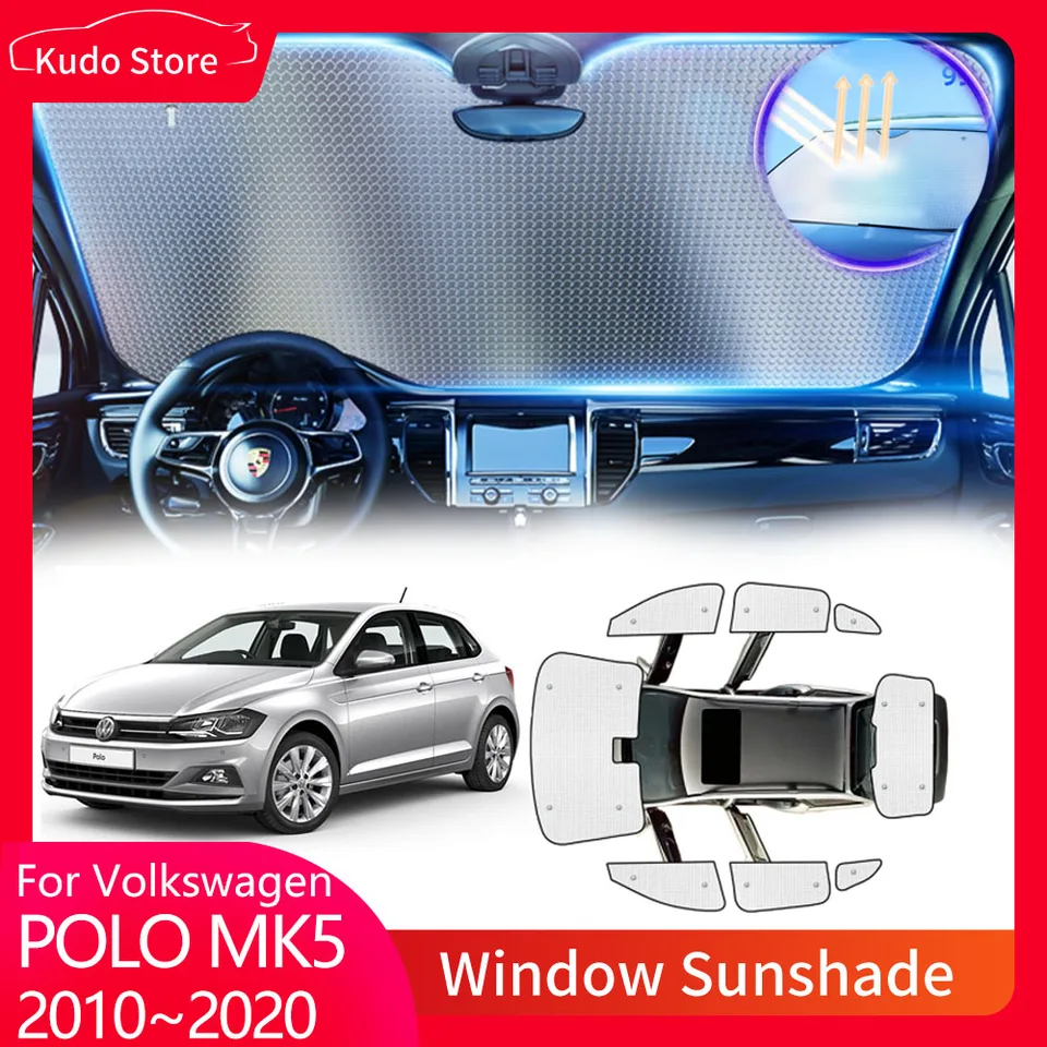 Úplné pokrytie Sunshades pre Volkswagen VW Polo Mk5 Hatchback 2010 ~ 2020 6R 6C 61 Koberce okien čelného skla