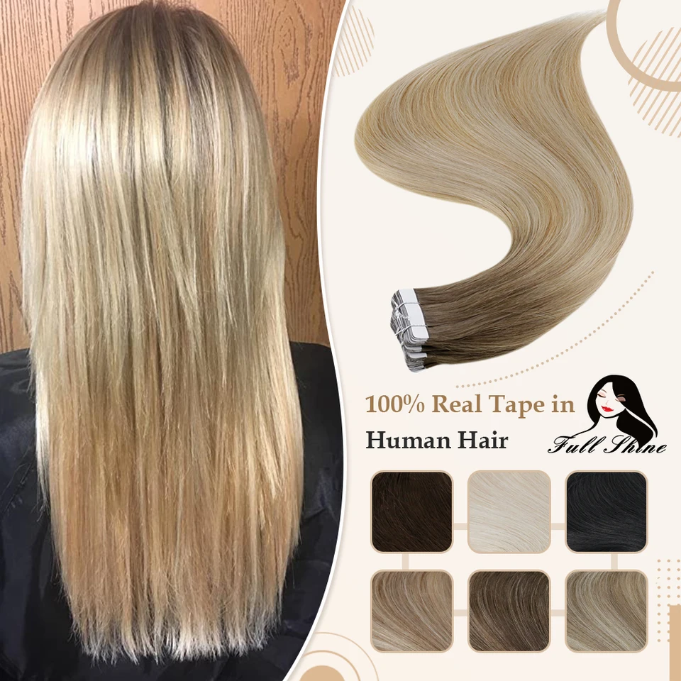 Úplný lesk prírodná vlasová páska v predĺženiach 100% remy ľudské vlasy ombre 40ks 100g balayage plynulé blondínky na vlasy pre ženy