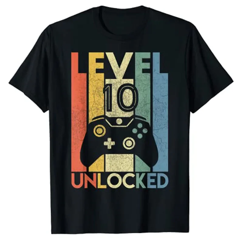 Úroveň 10 odomknutá košeľa Funny Video Gamer 10. narodeniny darčekové tričko Tričt