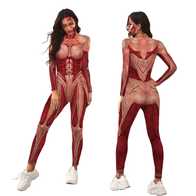 Útok na kostýmy Titan Cosplay Halloween Party kombinézy kostry kostry Catsuit Bodysuits Ženy Annie Leonhart svalové oblečenie