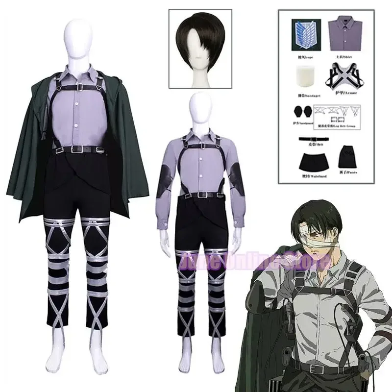 Útok na Titan Final Season Levi Ackerman Cosplay kostým parochňou plášťový pás Scouting légia Cape Red Scarf shingeki no Kyojin