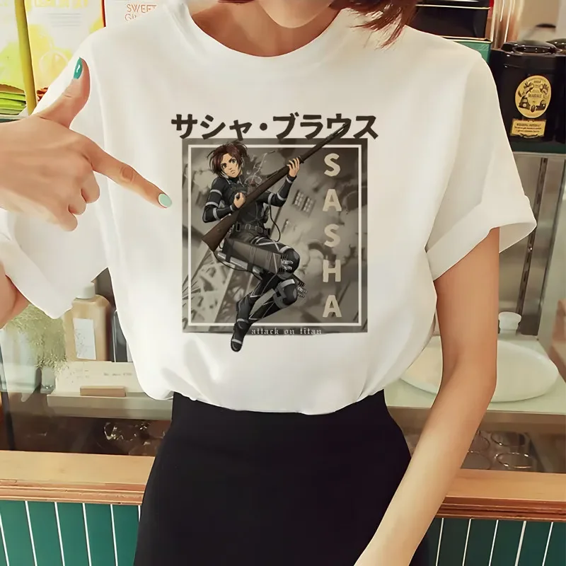 Útok na tričko Titan pre ženy, krátke rukávy Príležitostné dámske topy anime karikatúry tričko pre mužské tlačené biele tričko