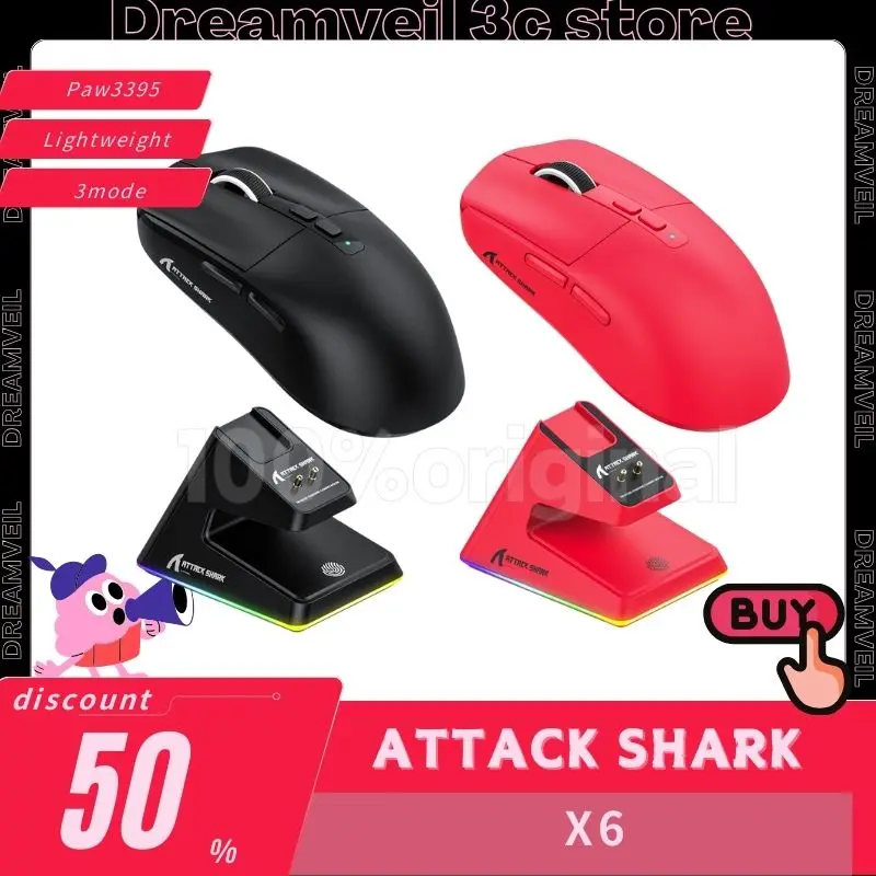 Útok Shark X6 Wireless Gamer Mouse 3mode PAW3395 Bluetooth Mouse Lightweight so senzorom nabíjacieho doku ESports Game Myši Custom