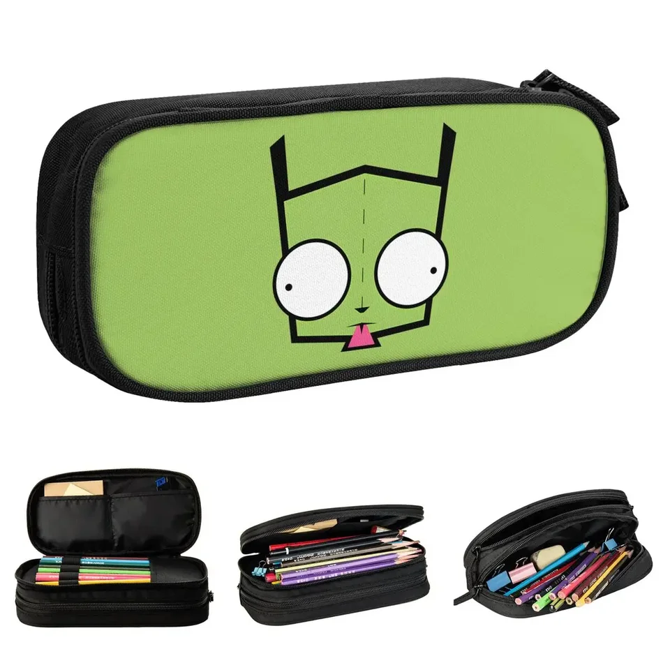 Útočník Zim Gir Green Cute Cencil Case Creative Pen Držiteľ tašky Študent Veľké úložné školy Škola