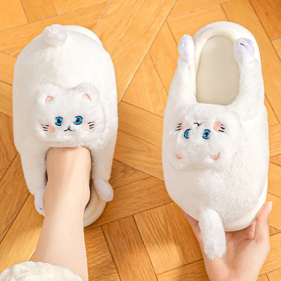 Útulné roztomilé britské krátkosrsté mačacie papuče pre ženy, ktorí milujú mačiatko Indoor Fluffy plyšové domáce topánky kožušinové sklíčka mules papuče