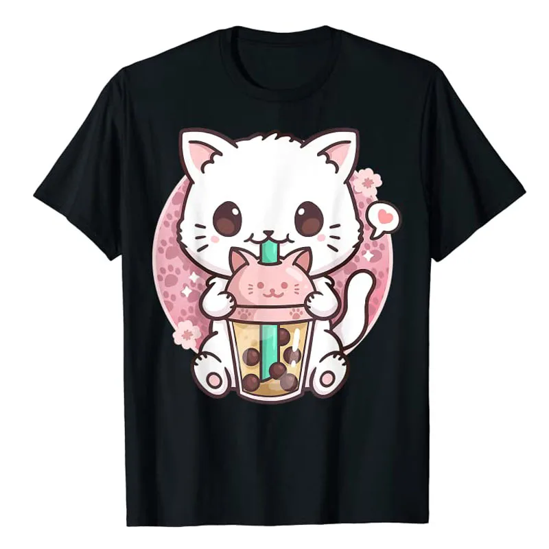 Čaj mača bublina čaj Anime kawaii neko darček dievčatá dospievajúce tričko Kitty milenka karikatúra TEE Top japonský štýl estetické oblečenie