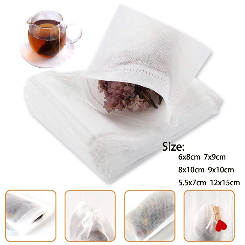 Čajové vrecká 50/100 percent netkaných vreckov na čaj pre korenie Tea Infuser s strunou Uzdravenie tesnenia na jedno použitie vrecká na čajové vrecká Prázdne čajové vrecká