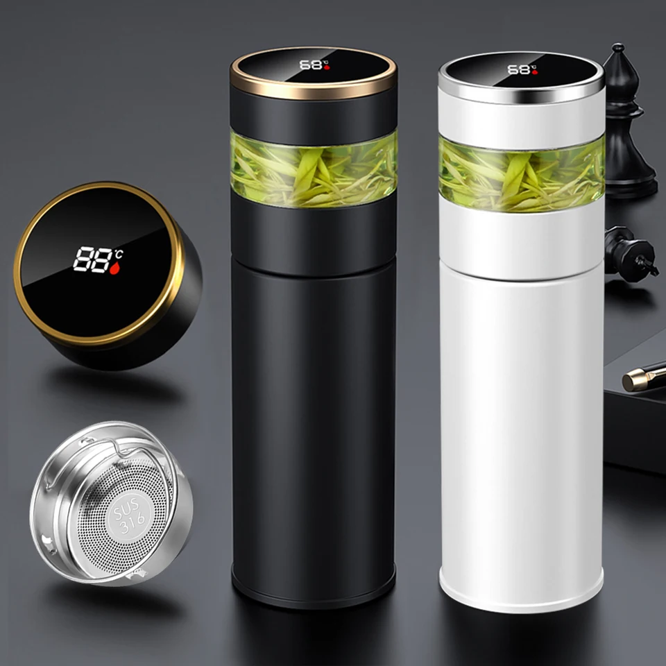 Čajový infuser termos fľaša LED teplota Displej 316 Thermos z nehrdzavejúcej ocele pre čajové izolované fľašu s vodou