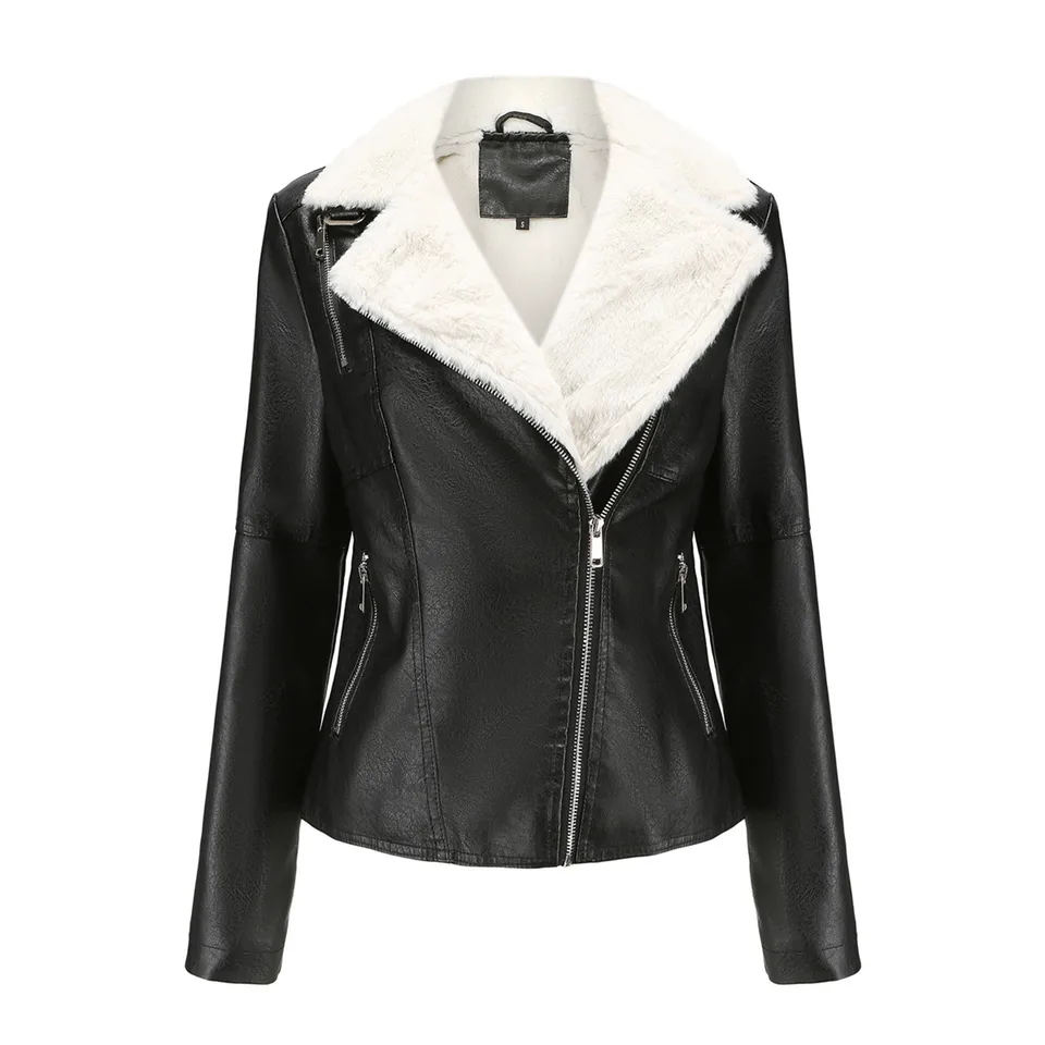 Čalúnené kožené obojstranné teplé bundy Otvorené predné faux fleece klopa s dlhým rukávom Vintage Zhustený kabát Chaquetas de Mujer