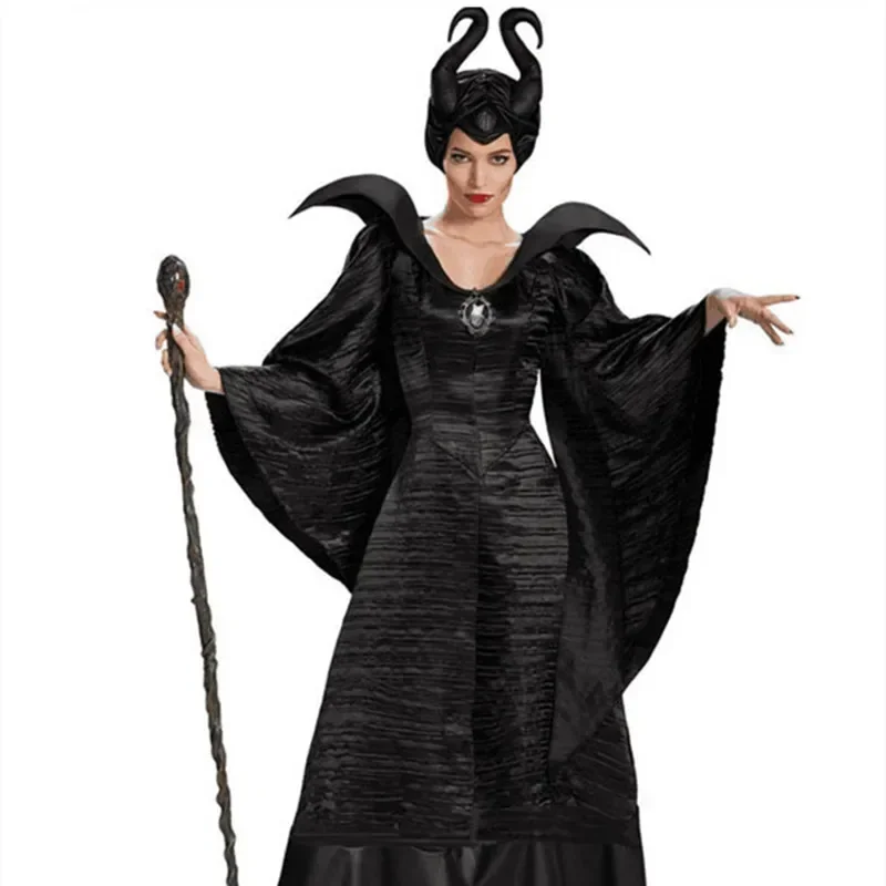 Čarodejnica Maleficent Sleeping Beauty Cosplay kostým dospelé ženy Hallowen kostýmy zlé čierne šaty roh klobúk klobúk prilba H Mn8