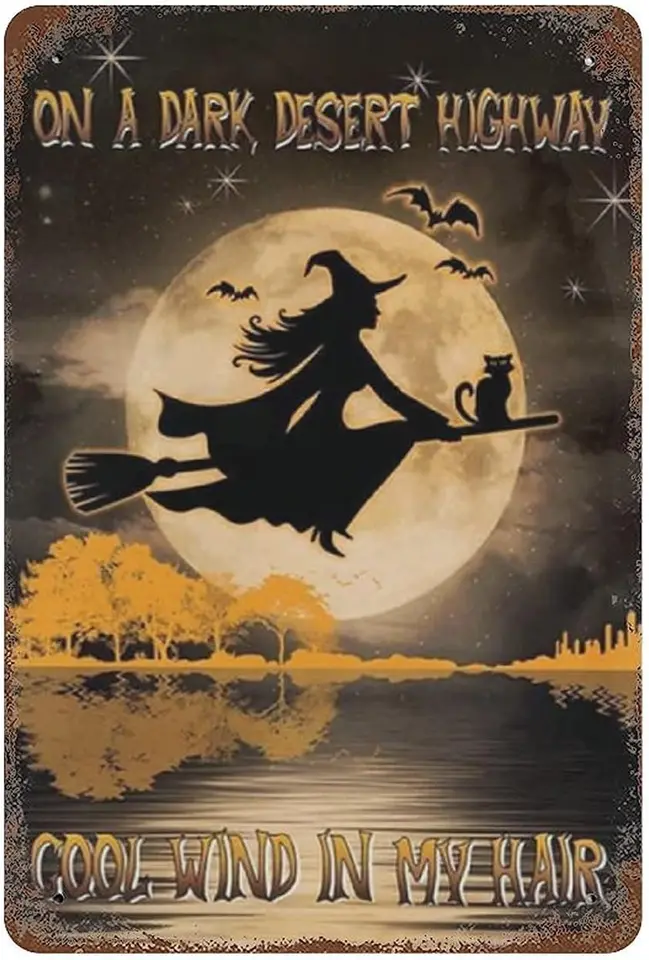 Čarodejnícka plechová značka, Halloween Tin Sign Witch Vintage Kovová značka Retro kovová plechová značka Vinobranie hliníková značka pre domácu kávu Decor Decor