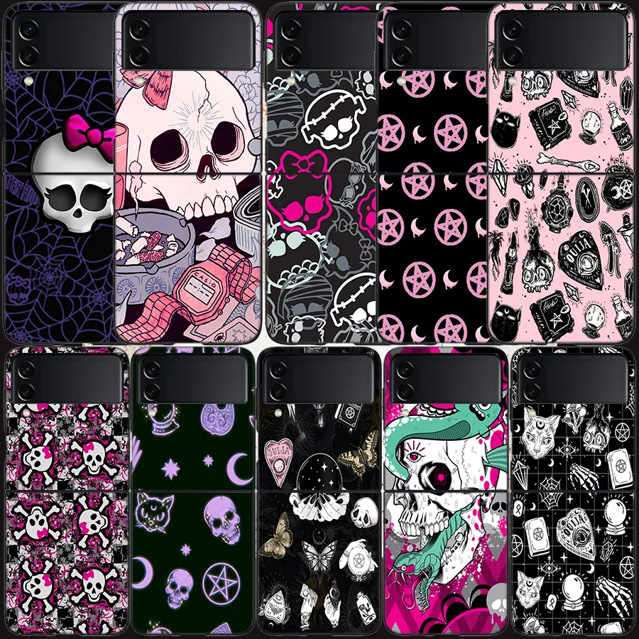 Čarodejnícke dievča a mačka pre Samsung Galaxy Z Flip 6 Flip 5 4 3 5G Čierny kryt mobilného telefónu Z Flip 5 Luxury PC Shell Coque
