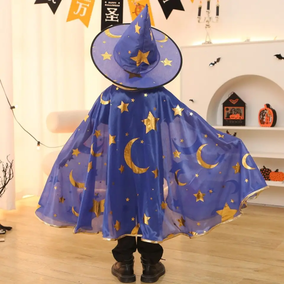 Čarodejník Childern Halloween kostýmy špicaté klobúky kostým cosplay rekvizity deti čarodejnice Robes plášť jasne farebne halloween cosplay cape Cape