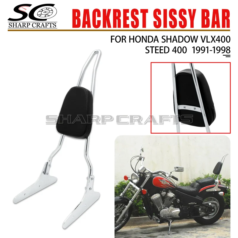 Časti motocykla Hight Kvalita Chrome Spike Bow Oparrest Backrest Sissy Bar Back Cushion Pad pre Honda Steed VLX400 VLX 400