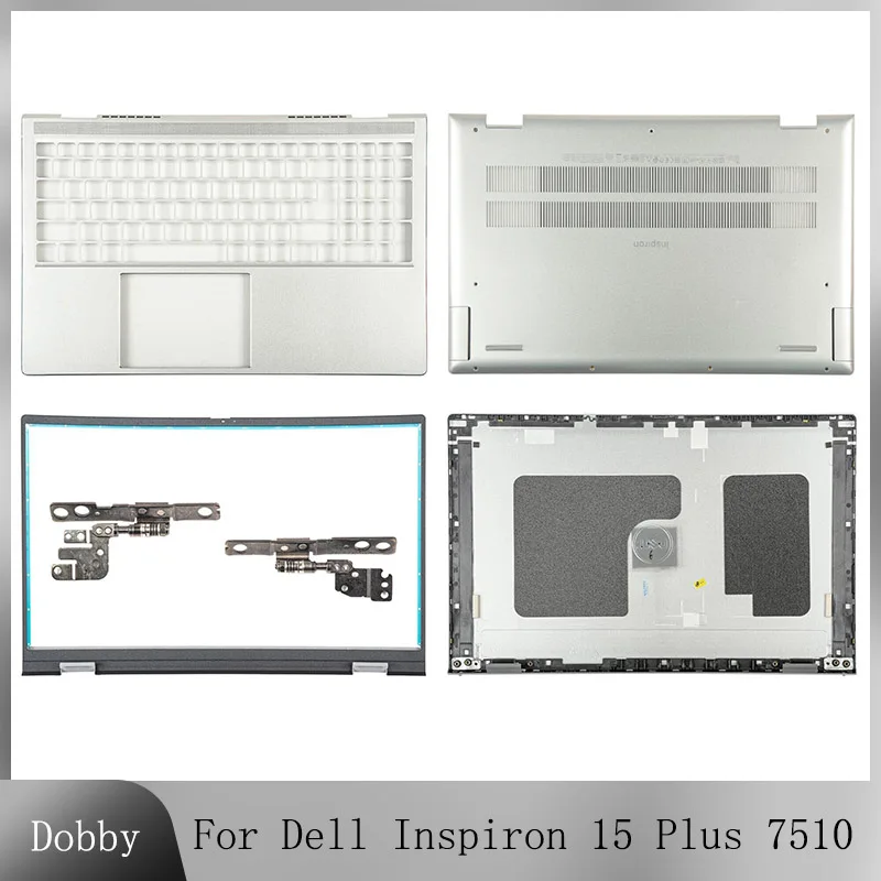 Časti prenosného počítača pre Dell Inspiron 15 plus 7510 LCD zadný kryt rámu Palmrest Spodné puzdro Hinges Oprava puzdra 007DY0 Striebro