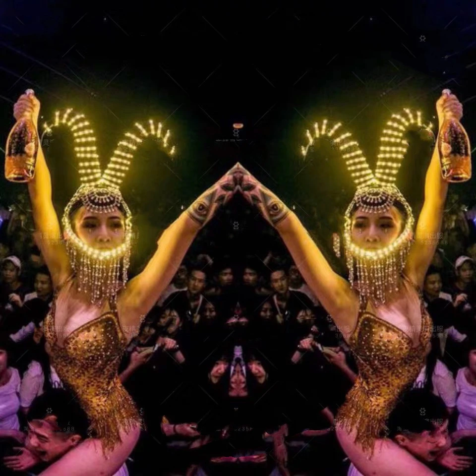 Čelenka BodySuit Lumious Ed Horns Headwar Nightclub Bar Gogo Dance DS Stage Show Svetlá kostýmy