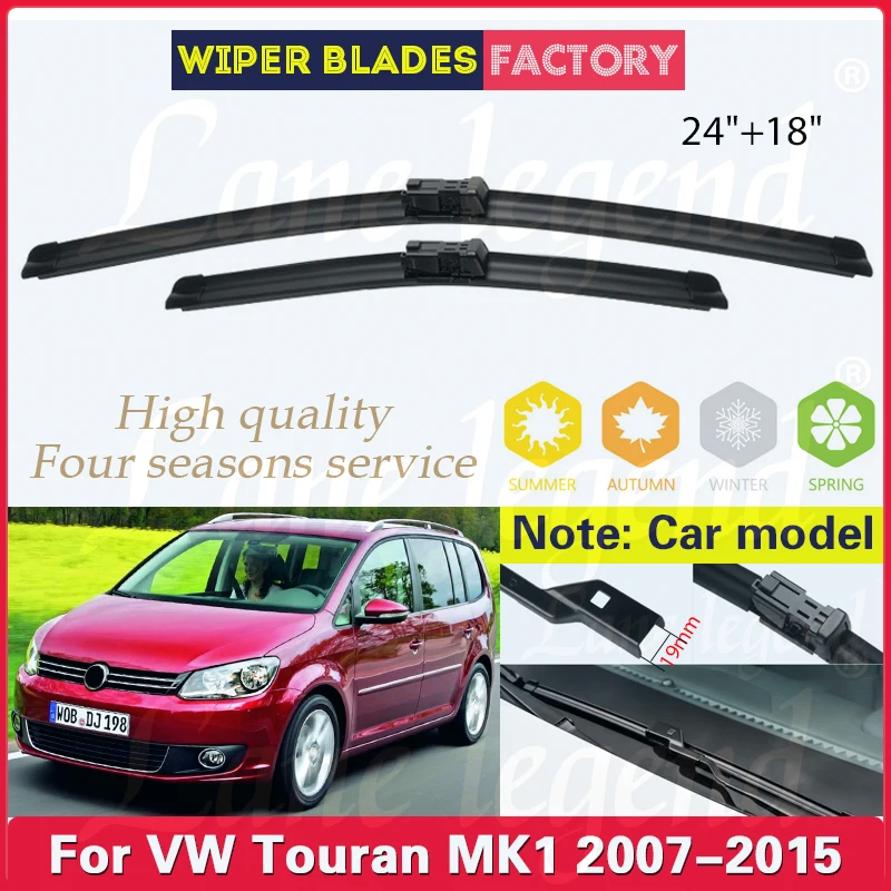 Čepele stieračov pre VW Touran MK1 2007 - 2015 predné čelné sklo Černé okno Černé sklo automatické diely auto Rain Brushes 2014 24 ''+18 ''