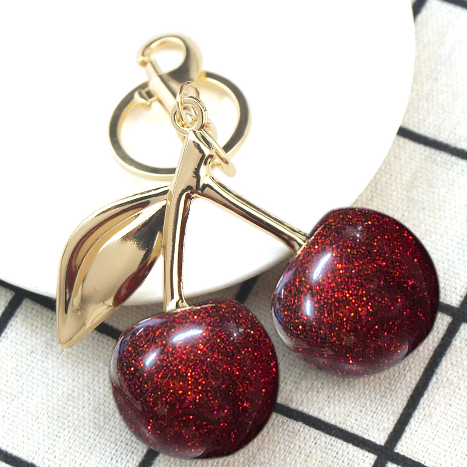Čerešňa Keychain taška kúzlo kľúča Kľúčenka Vynikajúca červená čerešňová ovocná reťazec pre ženy Girs BAG kabelka prívesok doplnky darček