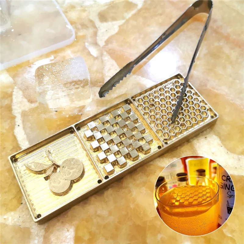 Čerešňové logo plátko na plaid bar ľadová pečiatka ľadový podnos koktail mosadz vlastná pleseň Icebe capping Ice Pressing tanier