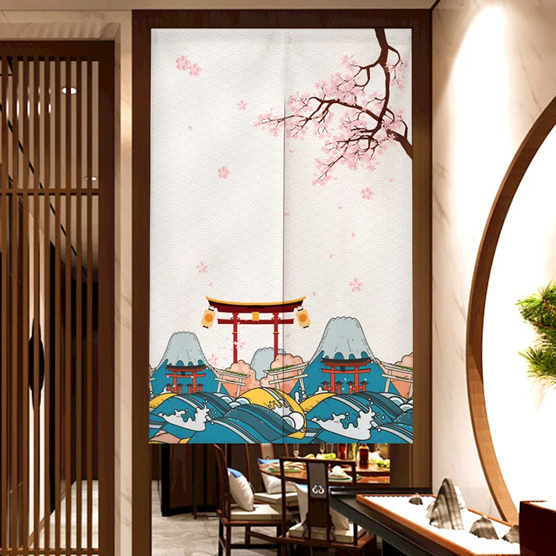 Čerešňový kvet Japonské dvere závesy ukiyo-e ľanové rozdelenie Kuchyňa kuchyn