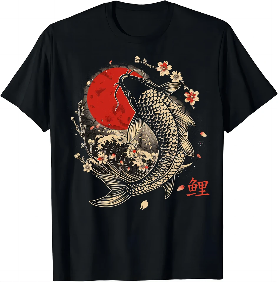 Čerešňový kvet koi carp rýb japonský sakura grafické umenie tričko dám