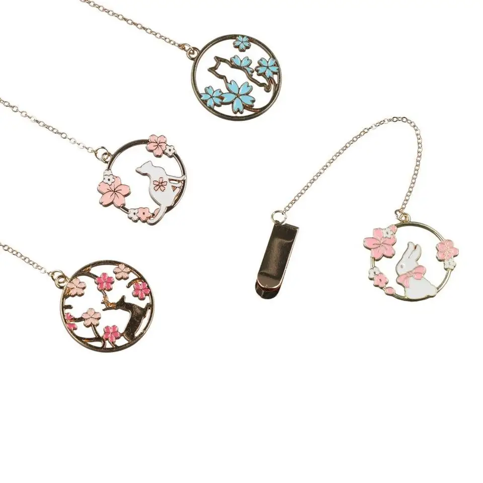 Čerešňový kvet záložky Pet Design Stránka Sign Book Clip Clip Animal World zliatiny Reťaz prívesok záložky na kancelárske potreby