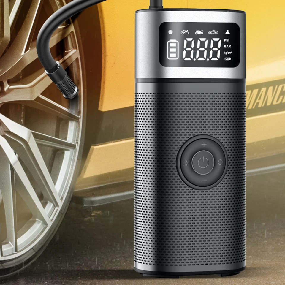 Čerpadlo na inflátor vozidla na nabíjateľné vozidlo Carsun s LED žiarovkou pre motorové bicykle pneumatika Ball Ball Ball Wireless Mini Auto 120psi pneumatiky pneumatiky