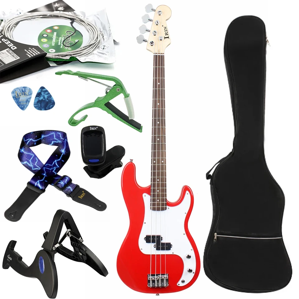 Červená 4 struná elektrická basa 20 pražcov basswood basová gitara s tunerovými reťazcami