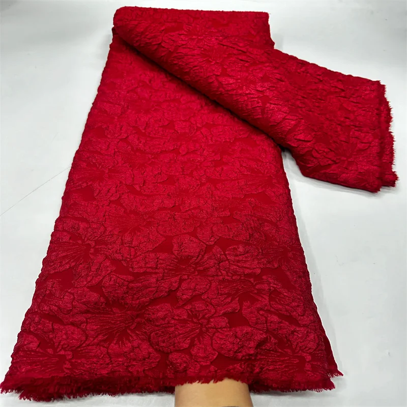Červená africká brokátová čipka pre ženy, francúzska vyrazená organza jacquardova látka pre šitie odevov, párty šaty, 2,5 yards