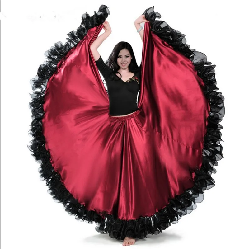 Červená farba flamenco tanečná sukňa zlatá minca Španielsky tanec Performance kostým ženy Vestido flamenco 180-720 stupňa plus veľkosť