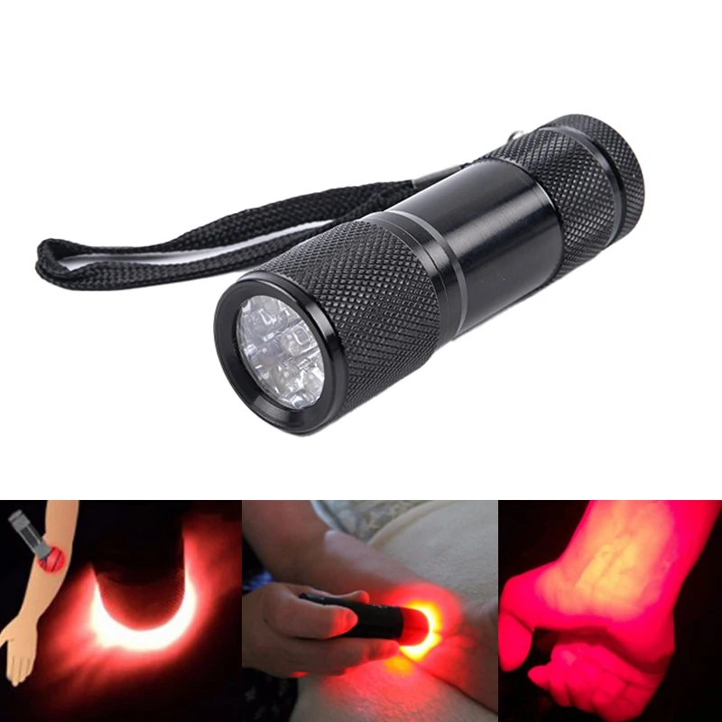 Červená LED baterka Infračervená žila zobrazenie 625nm červené svetlo 9 LED FINDER