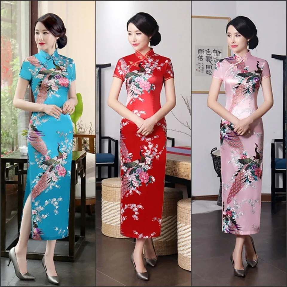 Červená modrá 12 farieb Cheongsam Dlhé šaty dlhé šaty veľkej veľkosti 5xl 6xl qipao klasické orientálne svadobné šaty Večerné párty kostým na párty
