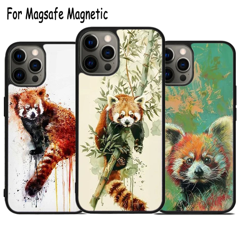 Červená panda roztomilý vzor bezdrôtového nabíjania Magsafe telefón pre iPhone 15 16 14 11 11 12 Pro Max Plus Magnetický nárazník