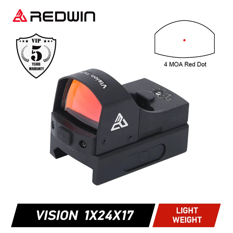 Červená výhra Super Light Weight Pištoľ Pištoľ Red Dot Vision 1x24 1 Moa upravte 6 úrovne červené osvetlenie tkalca/picatinny Mount Base
