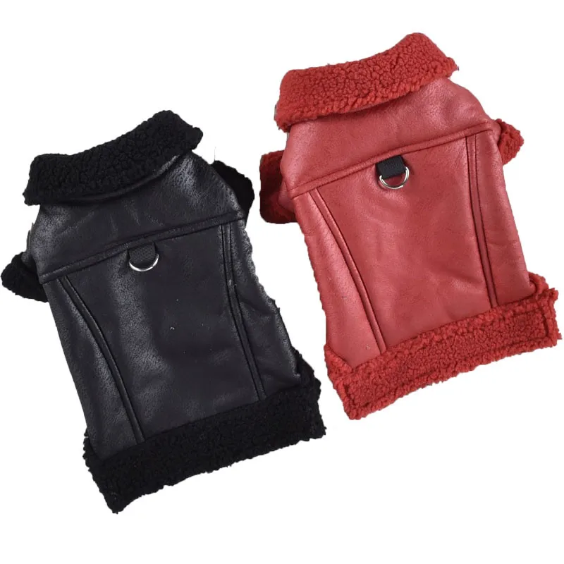 Červená čierna pu psie kabát zimný fleece golier psie psie oblečenie pre malé stredne veľké psy Jazkáča šteniatko šteniatko vrchný kabát xl