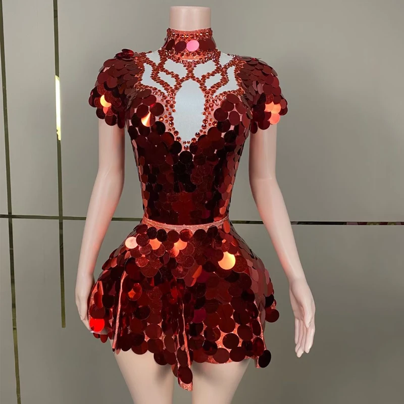 Červené flicins kamienky šaty Ženy oslavujú večerné šaty Drag Queen outfit Group Jazz Wear Stage Gogo Dancer kostým xs7661