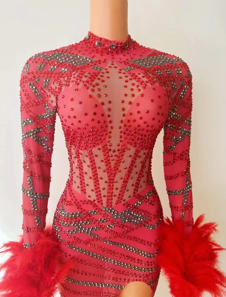 Červené horúce vŕtanie procesy kamienok Forwomen Stretch Drag Quart Quarch Sparklyclub Night Performance Stage Wear 2024 A703