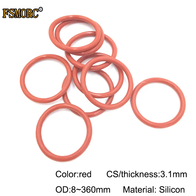 Červené kremíky O-krúžky OD8MM ~ 360 mm*3,1 mm hrúbka Potravné tesnenia bez tepelného odporu OU RING TEALS TENSKETY