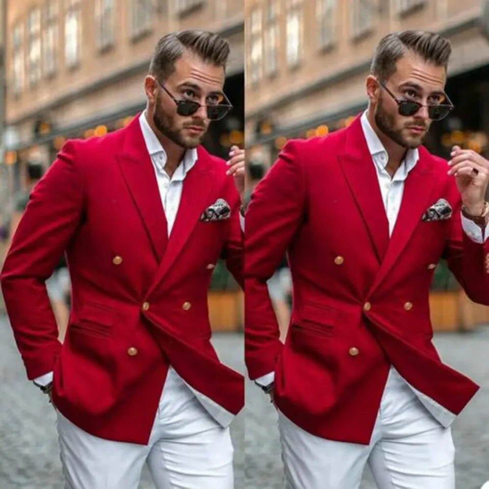Červené muži obleky Blazer Neformálne obchodné svadobný kabát
