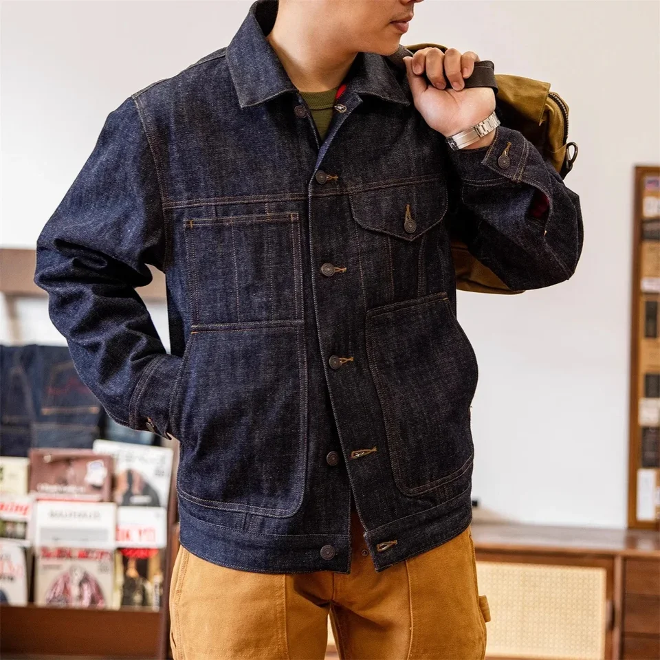 Červené tornádo 14oz denim krížnikové bunda robustné pánske flanel lemované krátky kabát Amekaji