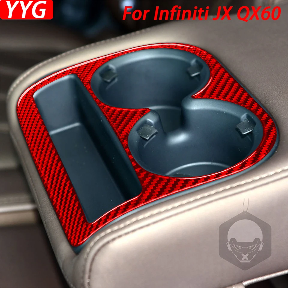 Červené uhlíkové vlákno zadné vodné poháre držiak na obloženie panela Panel Cover Cover Car Interior Accessories Nálepka pre Infiniti JX 2013 QX60 2014-2016