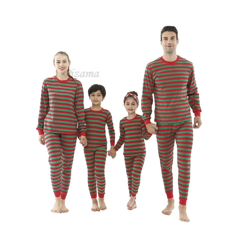 Červené/zelené pruhované vianočné pyžamy detská matka Detská dcéra Mommy Family Set Vianoce PJS s dlhým rukávom spánok