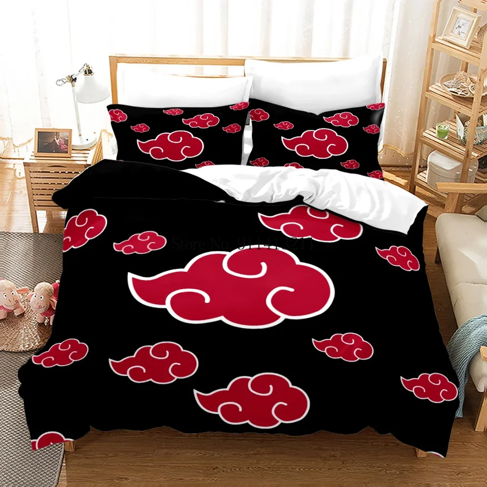 Červený cloud anime 3D karikatúra obliečky na krupľové súpravy pokrývky postele posteľná bielizeň sada Akatsuki Japan Twin Queen King Single Size Darček