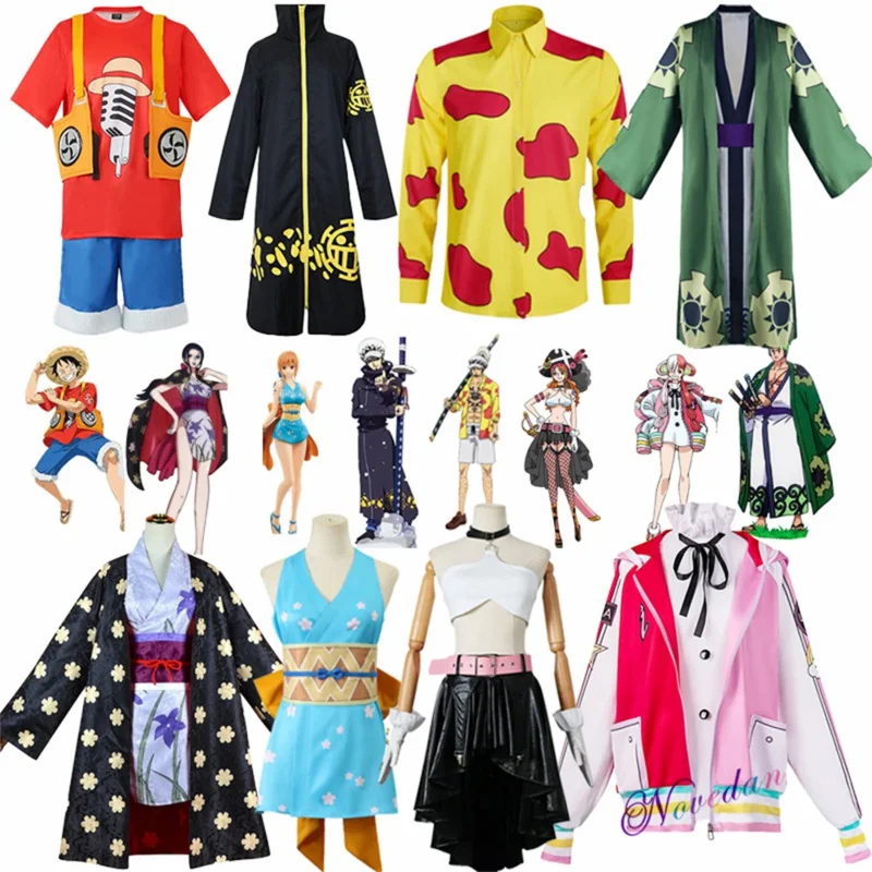 Červený film Anime Cosplay kostým Kids Kids boy ženy anime luffy wano oblúk Nico zoro uta nami kimono yukata klobúk outfit halloween