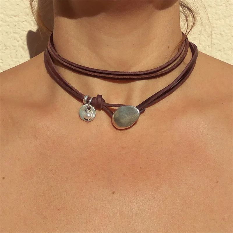České kožené lano collarbone reťaz dámske dámske minimalistické perly reťaz prívesok narodeninová oslava šperky doplnky darček