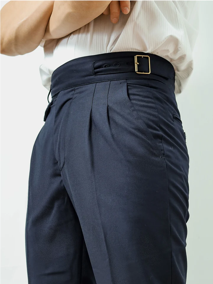 Čestná tkanina Navy Blue Gurkha Castght Pants Pánske letné s vysokým pásom štíhle deväťbodové nohavice Pure Custom Plus veľkosť