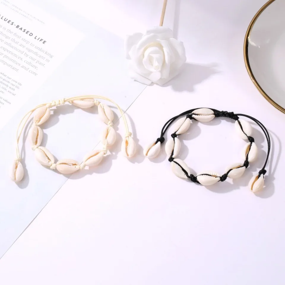 Čestný štýl škrupina pletená náramok nastaviteľný náramok Bangle Bangle Morská pláž na náramok lanových reťazcov DIY škrupina ručne vyrábaná lano leto