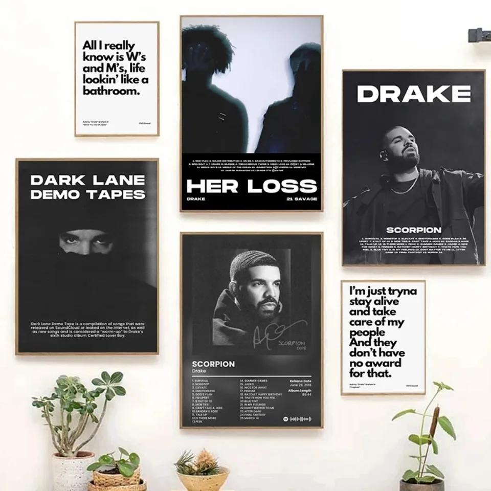 Čierna a biela hip hopová rapper drake klasická hudba album plagát Canvas maľby nástenné umelecké obrázky domáca izba dekor darček